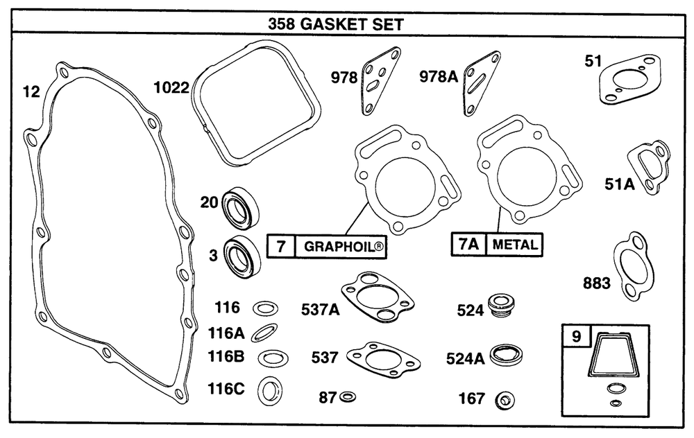 Gasket Sets Diagram and Parts List for 290447-1147-XX  Briggs and Stratton Engine